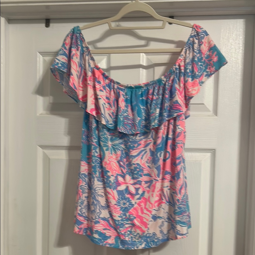 Lilly Pulitzer Pink and Blue Ruffled Blouse